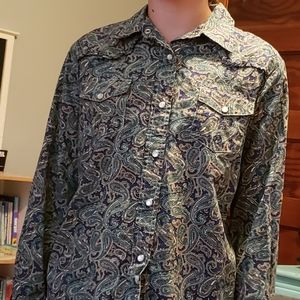 Girls Roper paisley button down shirt size 14